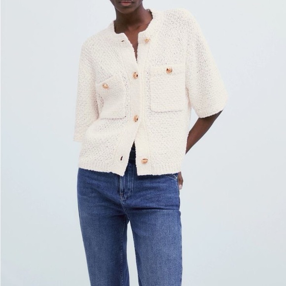 Sold out ❌Massimo Dutti Short sleeve knit cardigan with pockets - Picture 3 of 11